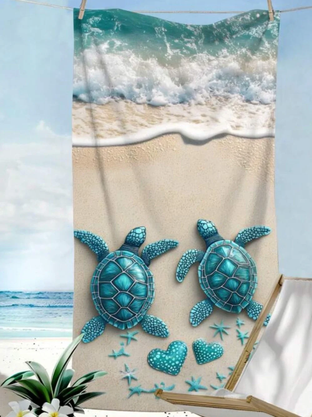Beach Towel with Turquoise Sea Turtle Design